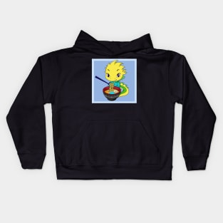 Baby dragon eating ramen anime Kids Hoodie